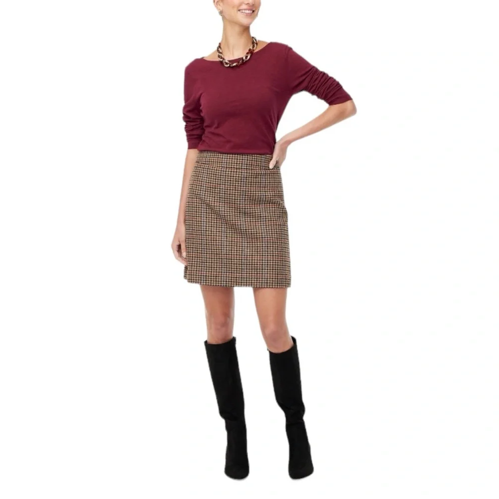 NWT J. Crew Wool Houndstooth Pencil Skirt size women’s 10 - brown tan